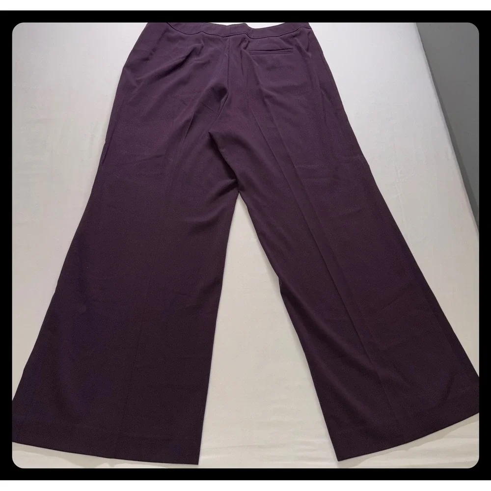 Signature by Larry Levine Dress Pants Women 14 Purple Wide Leg Trouser Professio - Picture 6 of 7